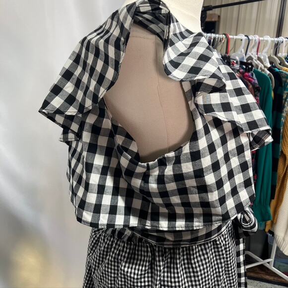 Calvin Klein Womens 8 Black Gingham One-shoulder Flounce Sheath Dress Spring - Picture 5 of 16